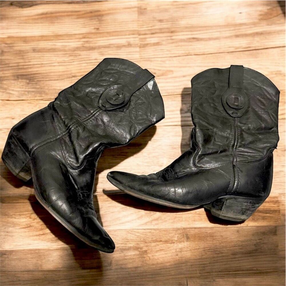 Vintage Laredo Black Leather Cowboy Western Boots 7.5 Pointed